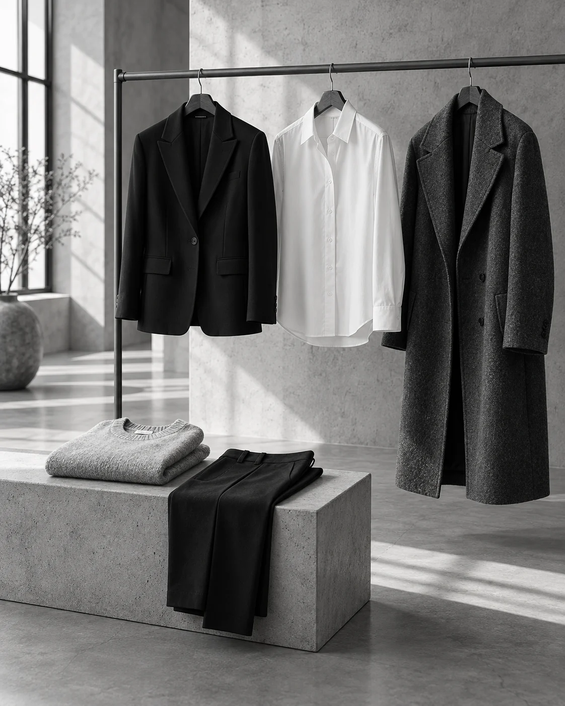 Tailored jackets, a shirt and coordinated knitwear
